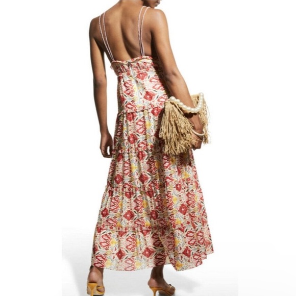 Alice + Olivia 10 Karolina Maxi Dress Braided Strap Tiered Ruffle Ikat Print - Picture 7 of 16